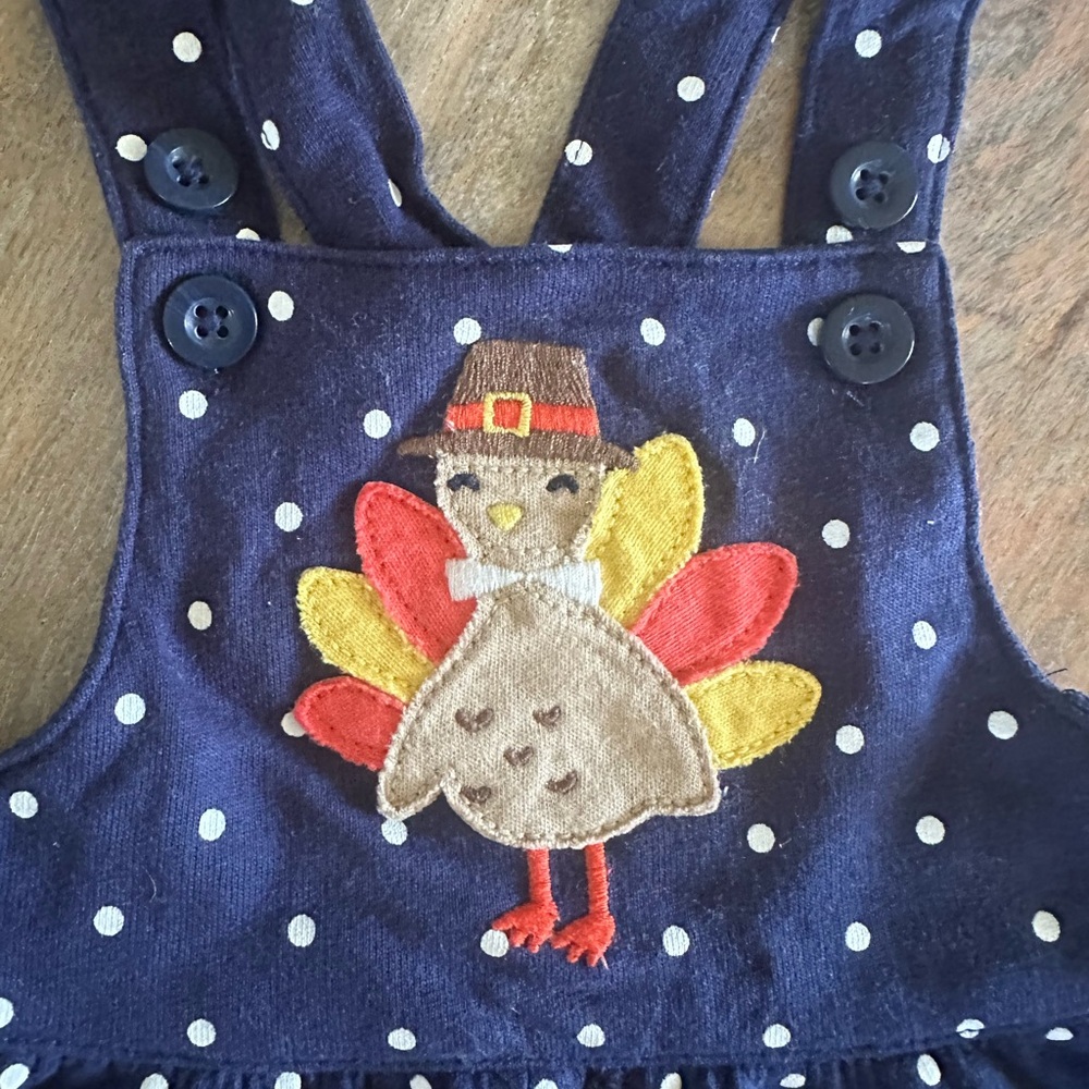 Thanksgiving Turkey Navy Polka Dot Baby Jumper - Picture 3 of 5